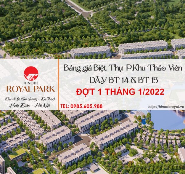 Bảng giá Biệt Thự Hinode Royal Park Phân khu Thảo Viên Dãy BT14 và BT15 Bảng giá Biệt Thự Hinode Royal Park Phân khu Thảo Viên Dãy BT14 và BT15