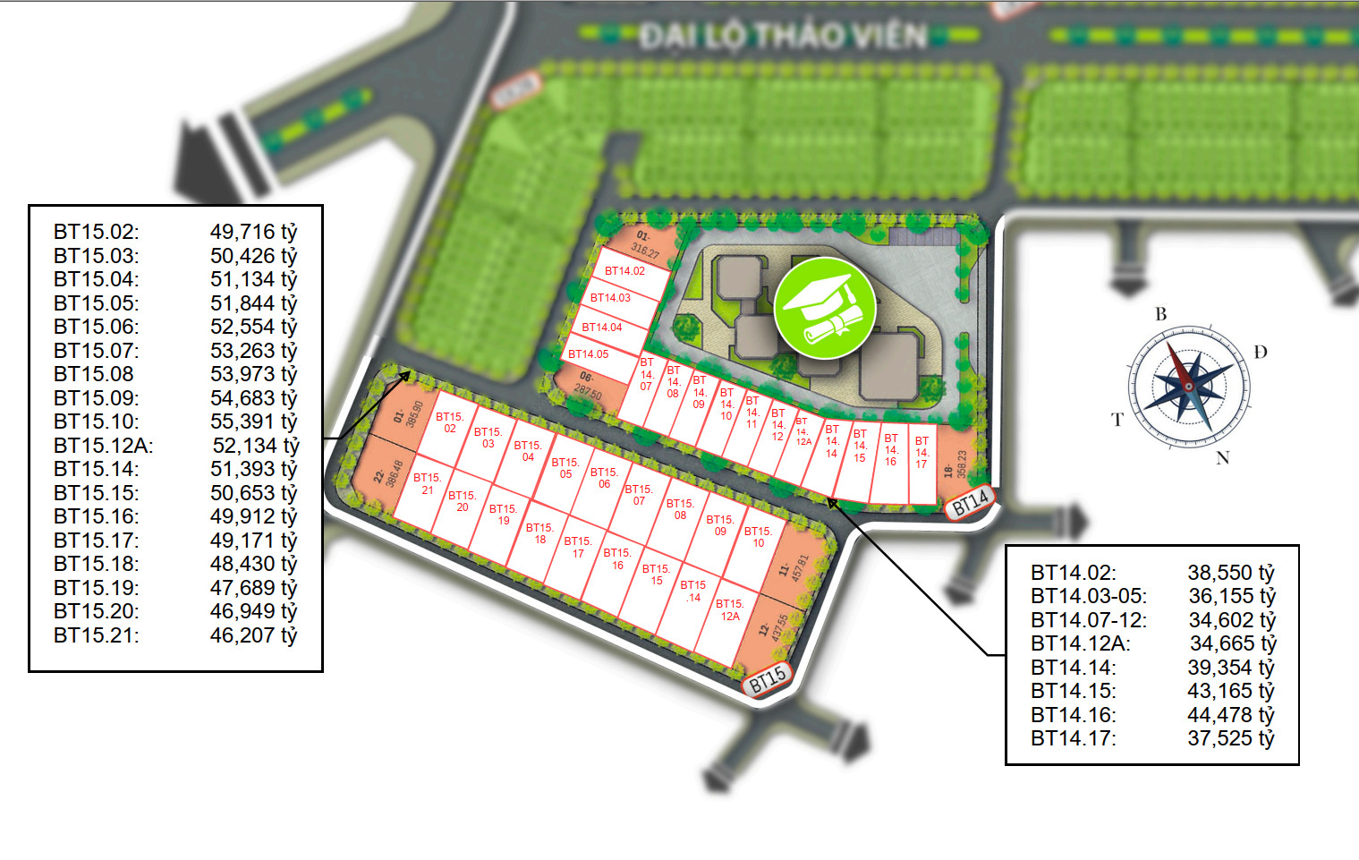 Bảng check căn biệt thự Hinode Royal Park BT14 BT15