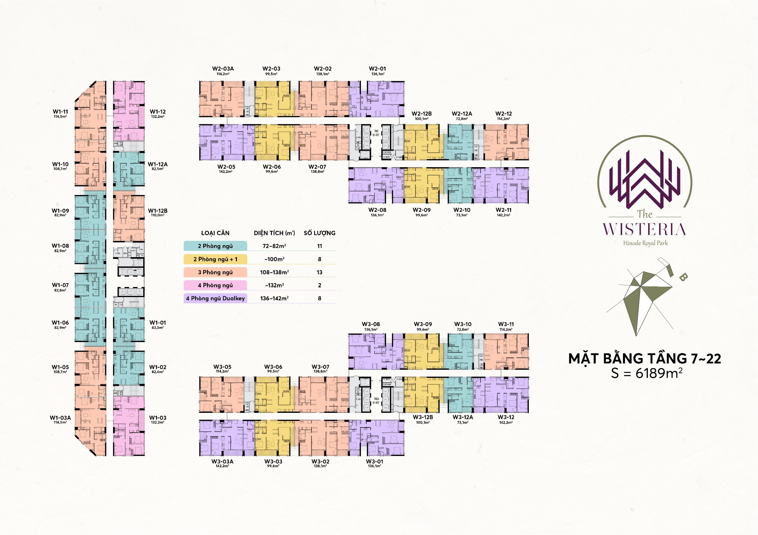 Mặt bằng căn hộ chung cư The Wisteria Hoài Đức Tầng 7 - 22