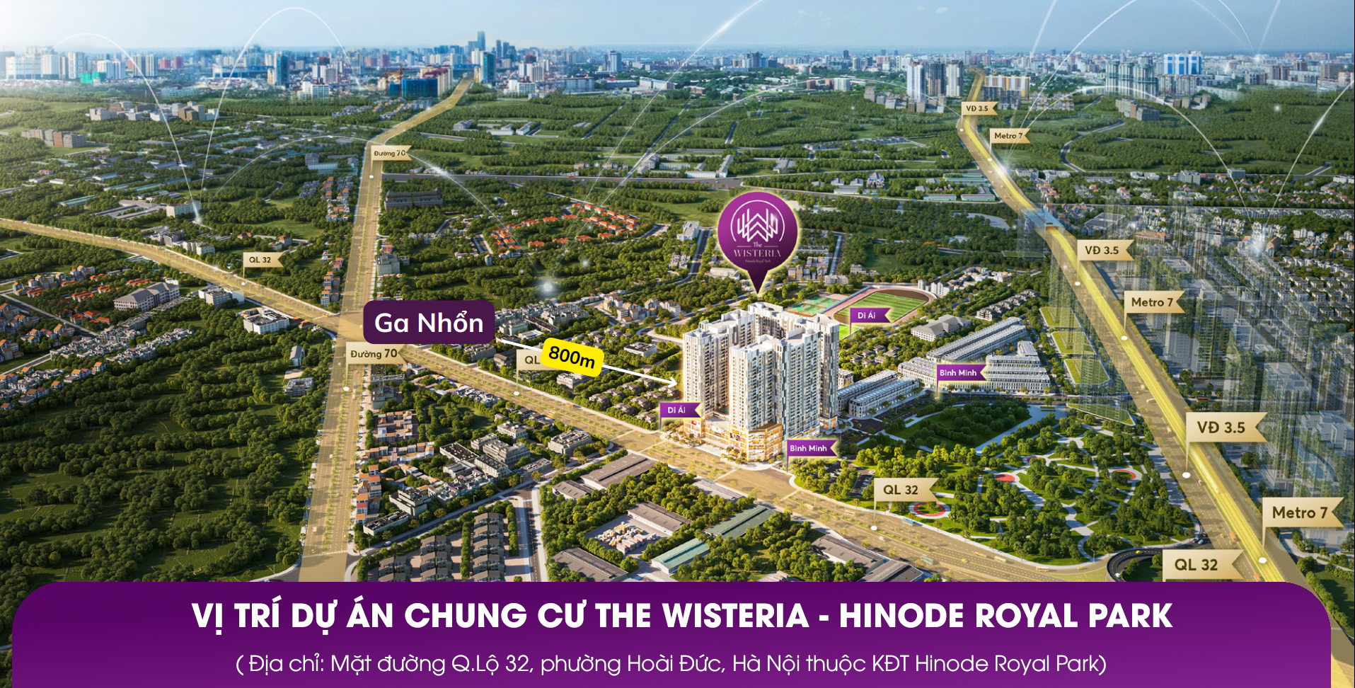 Vị trí dự án chung cư The Wisteria Kim Trung Di Trạch Hoài Đức Hà Nội