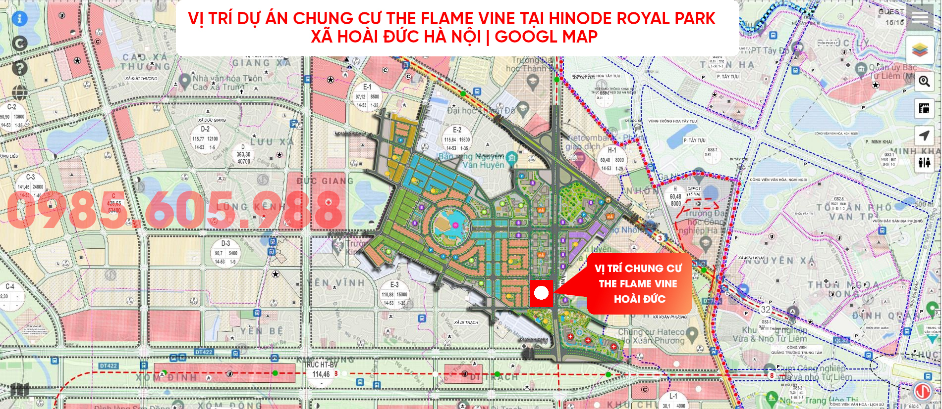 Vị trí chung cư The Flame Vine tại kđt Hinode Hoài Đức trên Google Map Vị trí chung cư The Flame Vine tại kđt Hinode Hoài Đức trên Google Map